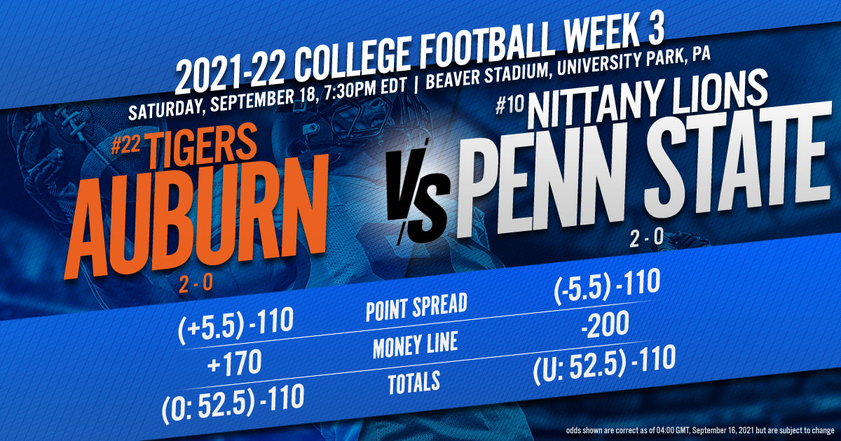 2021-22 College Football Week 3: #22 Auburn vs. #10 Penn State
