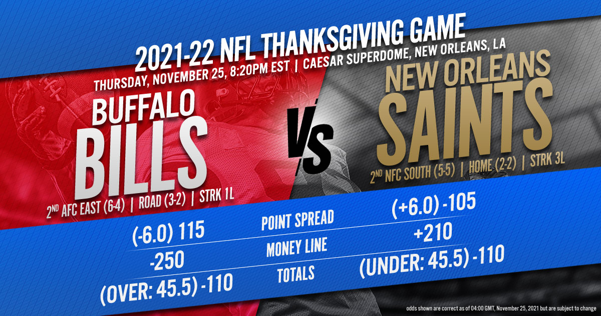 2021-22 NFL Week 12: Buffalo Bills vs. New Orleans Saints