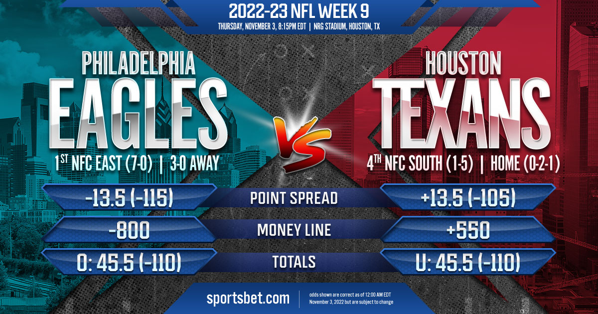 2022-23 NFL Week 9: Philadelphia Eagles vs. Houston Texans